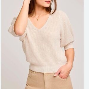 Gentle Fawn Phoebe V Neck Sweater Puff Sleeve Knit Pullover
